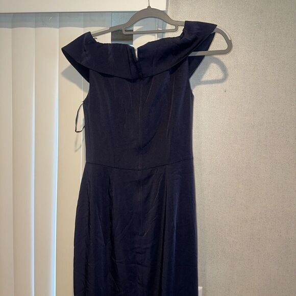 La Femme Navy Blue Off the Shoulder Ruched Lace Trumpet Gown Size 18. $438. 16 - Picture 6 of 9